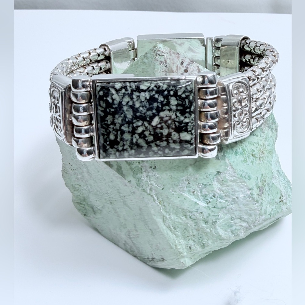 Silpada 🦄Rare Sterling Green Spider Jasper Bali Bracelet & Earring Hostess Set